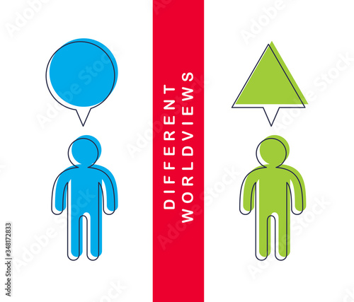 Opinion diversity vector concept, different perspectives metaphor, alternative worldview point of view, mind and bias.