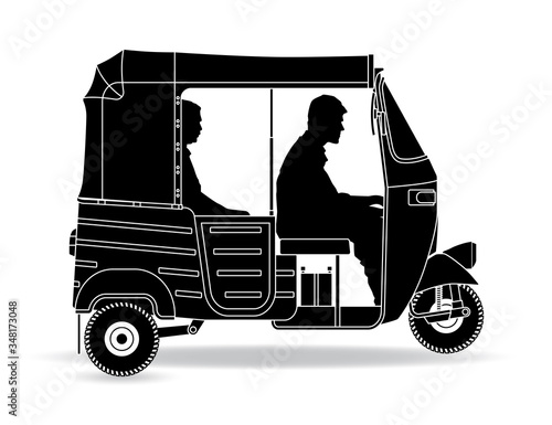 Traditionelles Tuk Tuk Taxi mit Fahrer und Gast