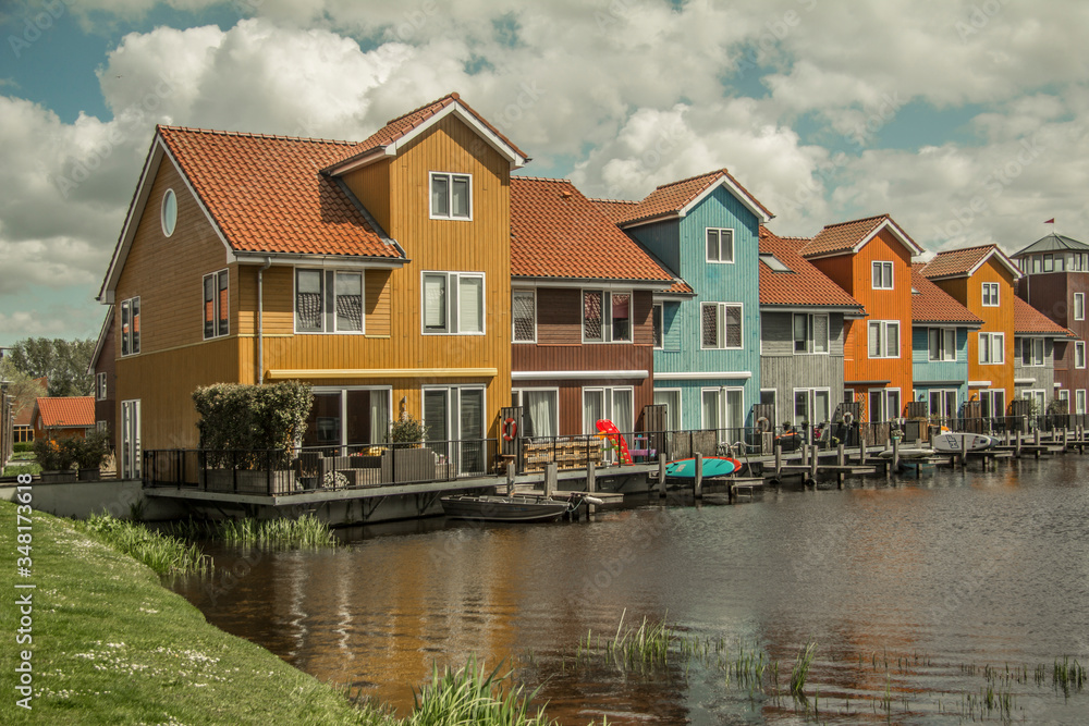 wooden houses on the river