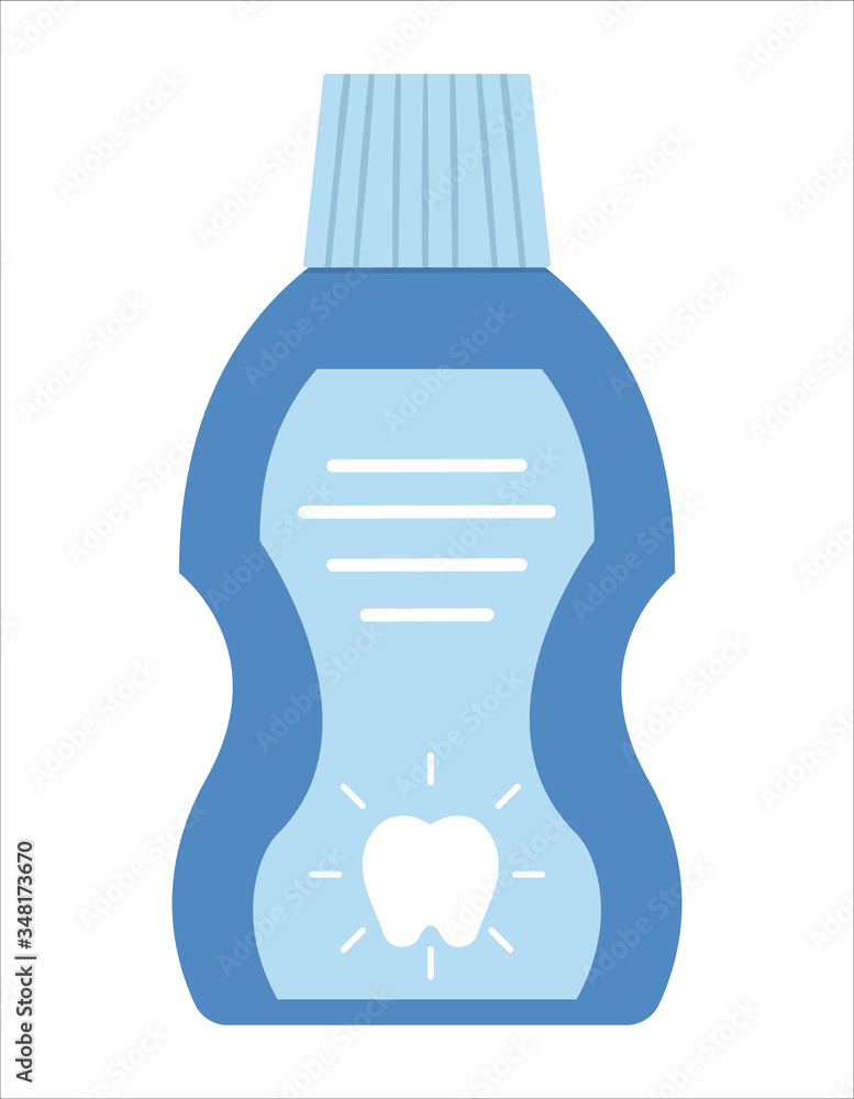 Bottle with mouthwash icon isolated on white background. Vector tooth care tool. Element for cleaning teeth. Dentistry equipment illustration. Dentist rinse liquid. Bottle with mouthwash icon isolated on white background. Vector tooth care tool. Element for cleaning teeth. Dentistry equipment illustration. Dentist rinse liquid.