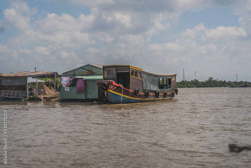 Floating house on the Mekong River in Vietnam, South East Asia. Vung Tau, Vietnam
