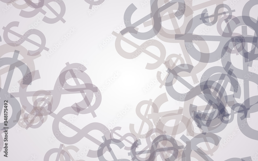 Gray translucent dollar signs on white background. Red tones. 3D illustration