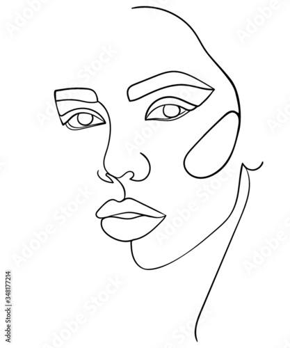 Abstract minimalistic linear sketch. Woman's face. - Vector illustration