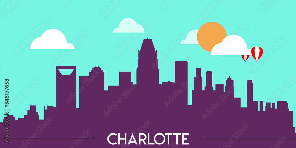 Charlotte skyline silhouette flat design vector illustration