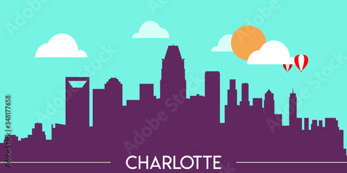 Charlotte skyline silhouette flat design vector illustration