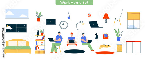 Vector character illustration of work at home set