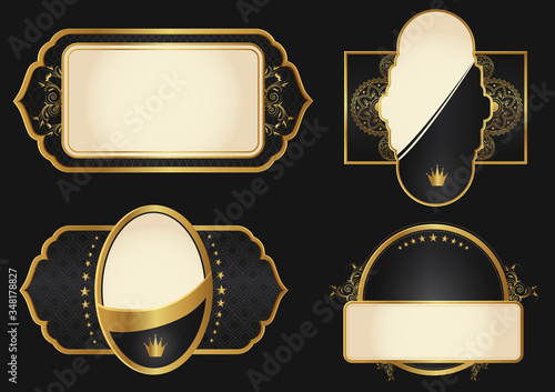 Victorian heraldic retro vintage decorative Ornate golden label for wine bottle and luxury branding in vector