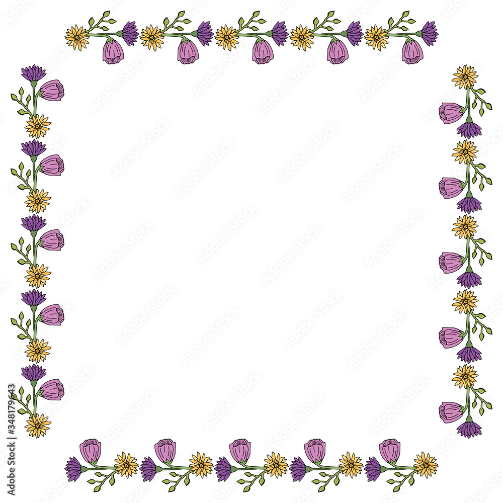 Square frame with summer flowers on white background. Vector image. Square frame with summer flowers on white background. Vector image.