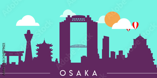 Osaka skyline silhouette flat design vector illustration
