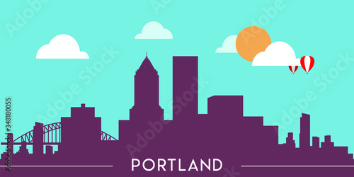 Portland skyline silhouette flat design vector illustration