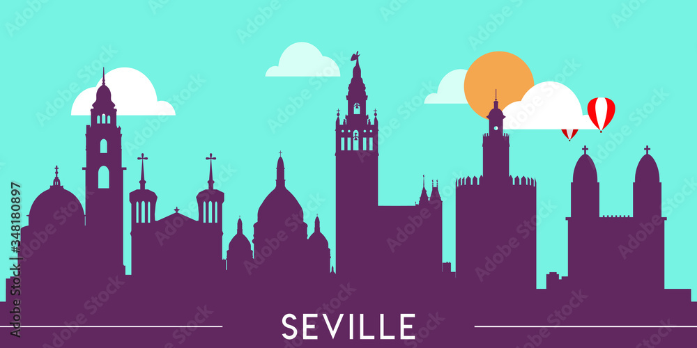 Fototapeta premium Seville skyline silhouette flat design vector illustration