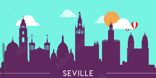 Seville skyline silhouette flat design vector illustration