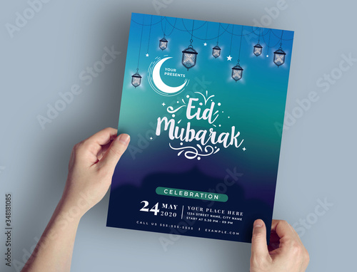Colorful Eid Mubarak Celebration And Invitation Flyer Template Layout 