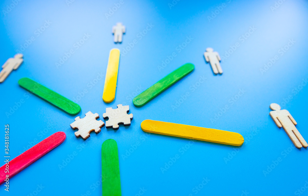 Wooden blocks with businessman icon on blue background, Organisation structure, social network, Leadership, team building, recruitment business, management and human resources concepts. copy space Wooden blocks with businessman icon on blue background, Organisation structure, social network, Leadership, team building, recruitment business, management and human resources concepts. copy space