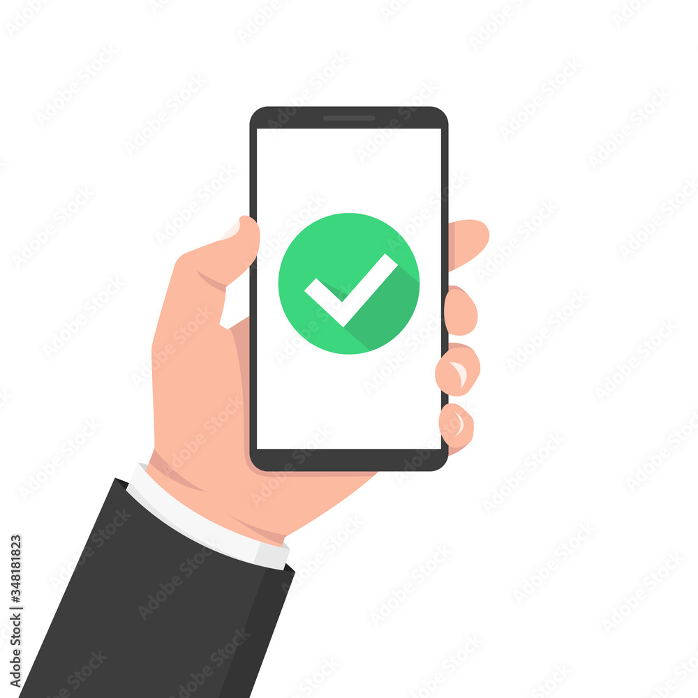 Check boxes on smartphone screen. Hand holding mobile. Vector illustration. Check boxes on smartphone screen. Hand holding mobile. Vector illustration.
