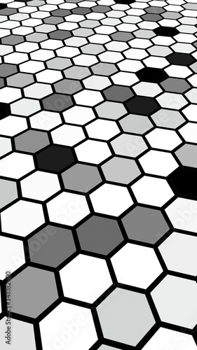 Fototapeta Naklejka Na Ścianę i Meble -  Honeycomb gray colored. Perspective view on polygon look like honeycomb. Isometric geometry. 3D illustration