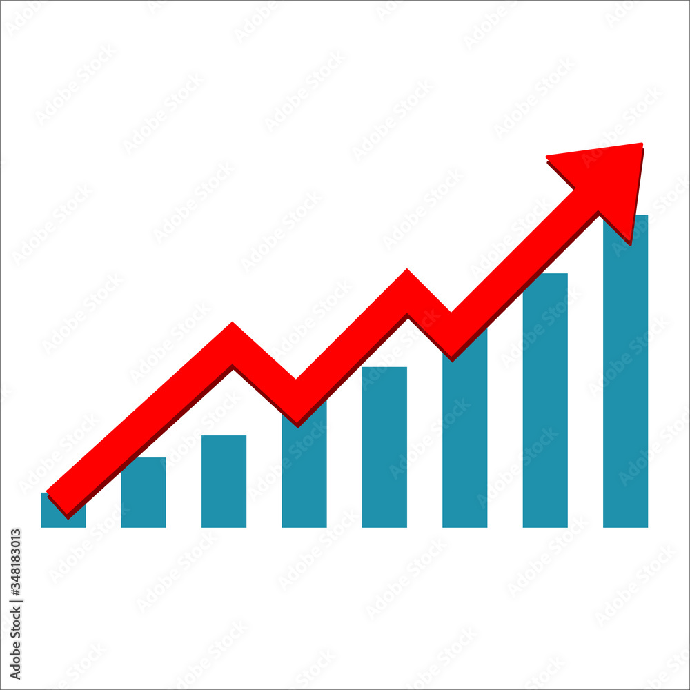Growth vector diagram with the red arrow going up. Vector icon isolated on white background. Success business symbol Growth vector diagram with the red arrow going up. Vector icon isolated on white background. Success business symbol