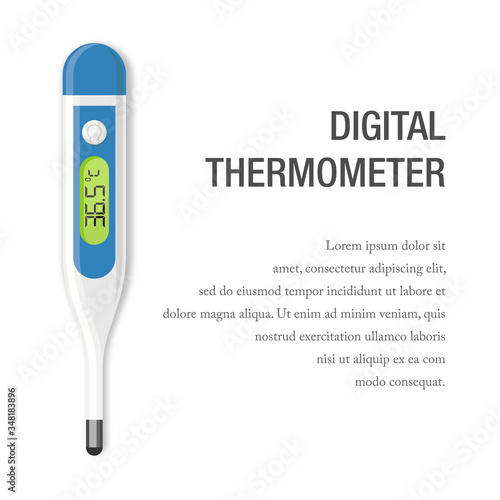 Vector illustration of a digital thermometer. Suitable for health equipment design elements to check a patient's body temperature during a fever. Flat and professional thermometer icon.