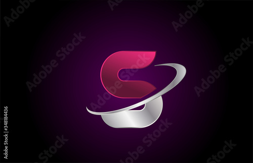 Fototapeta Naklejka Na Ścianę i Meble -  S pink metal alphabet letter logo icon for company and business with sliced design