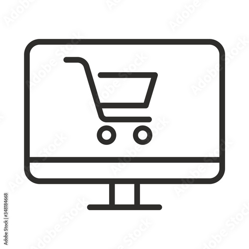 Online shopping icon. Outline online shopping vector icon for web design isolated on white background