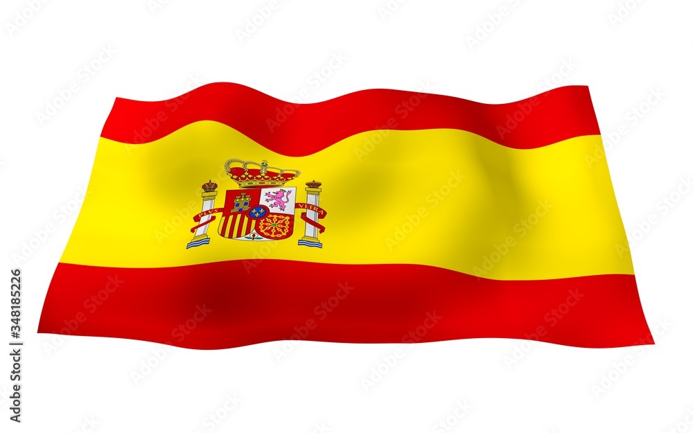The flag of Spain. Official state symbol of the Kingdom of Spain. Concept: web, sports pages, language courses, travelling, design elements. 3d illustration The flag of Spain. Official state symbol of the Kingdom of Spain. Concept: web, sports pages, language courses, travelling, design elements. 3d illustration