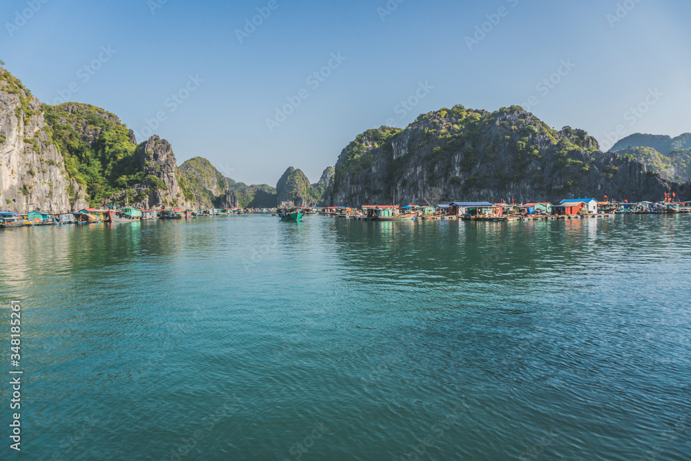 Floating Fishing Village In The Ha Long Bay. Cat Ba Island, Vietnam Asia