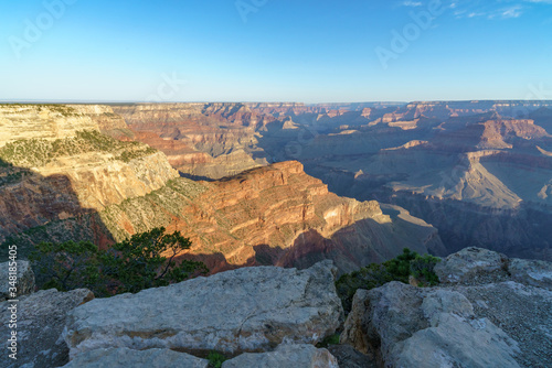 hiking the rim trail to mohave point at the south rim of grand canyon in arizona, usa