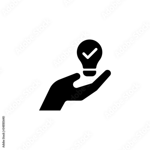 Hand and a lamp icon, Propose brilliant idea, Suggest, offer, present new idea,solution, plan vector icon in line art style on white background