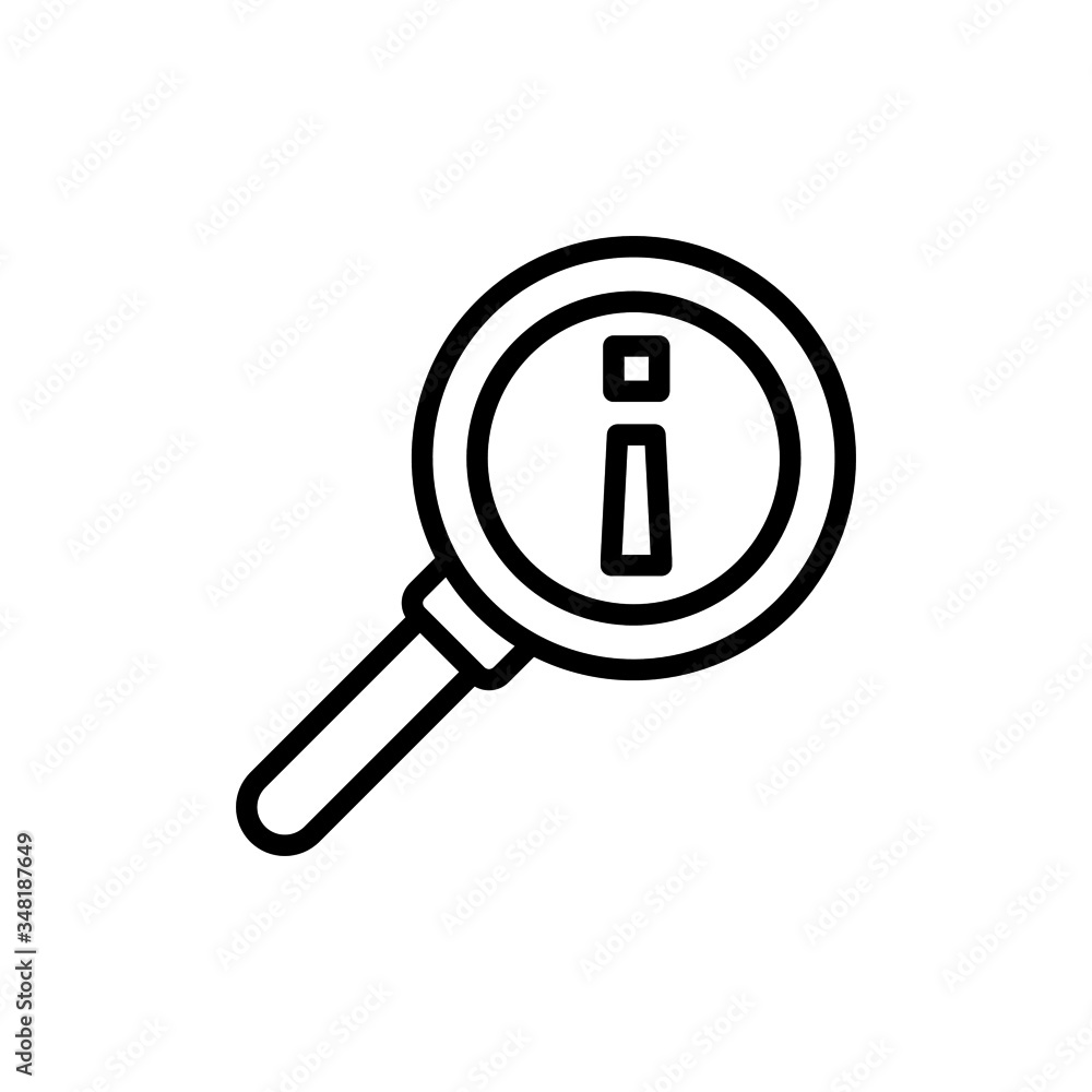 Find icon with information sign in line art style on white background, Find icon and about, faq, help, hint symbol, Vector illustration Find icon with information sign in line art style on white background, Find icon and about, faq, help, hint symbol, Vector illustration