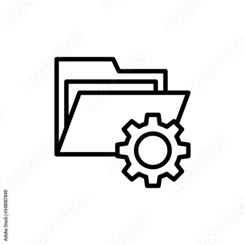 folder with cogwheel icon in line art style on white background, Project Management icon, data management, folder, project goals, task management icon with settings sign, Project Management icon and c