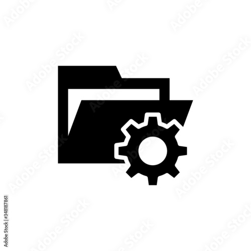 folder with cogwheel icon in black flat design on white background, Project Management icon, data management, folder, project goals, task management icon with settings sign, Project Management icon an