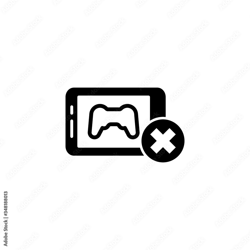 Smartphone with joystick icon not allowed sign in black flat design on white background Smartphone with joystick icon not allowed sign in black flat design on white background
