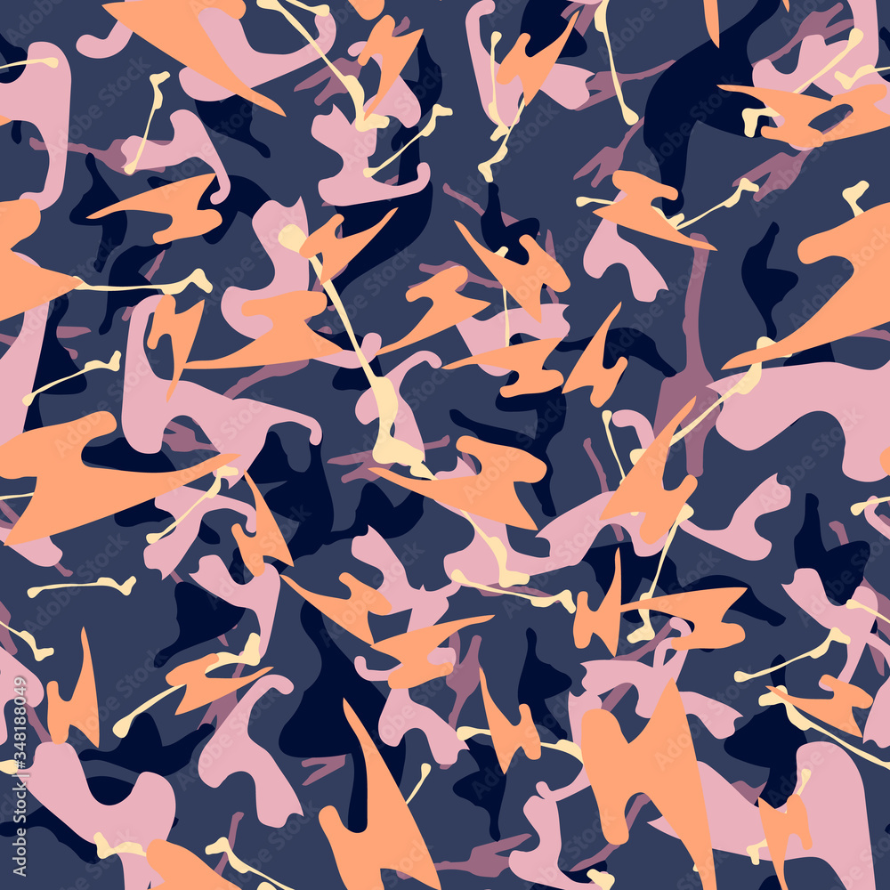 UFO camouflage of various shades of blue, pink and orange colors UFO camouflage of various shades of blue, pink and orange colors