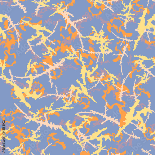 UFO camouflage of various shades of blue, orange and yellow colors