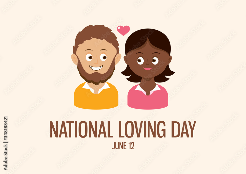 National Loving Day vector. Happy and smiling mixed couple vector. Mixed race couple in love cartoon character. African american woman and caucasian man icon vector. Loving Day Poster, June 12. National Loving Day vector. Happy and smiling mixed couple vector. Mixed race couple in love cartoon character. African american woman and caucasian man icon vector. Loving Day Poster, June 12.