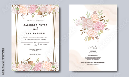 Elegant wedding invitation cards template with pink and blush roses  design Premium Vector photo