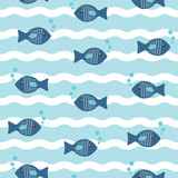 Seamless pattern. Fish. Striped background. Vector.
