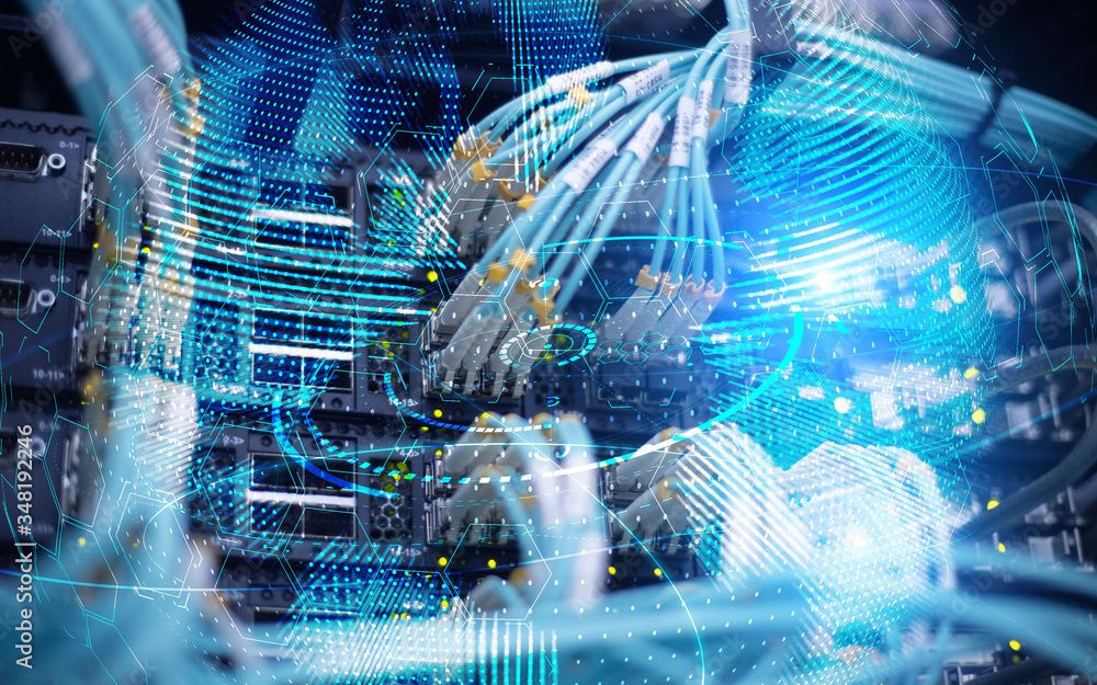 Fototapeta premium Planet Earth globe global communication technology concept server room background.