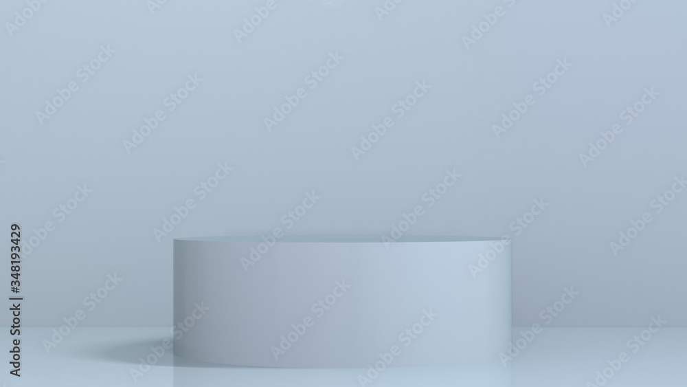 Pale blue 3D render illustration background of pedestal podium. Great background frame to showcase your product design. Classy and elegant monochrome design.