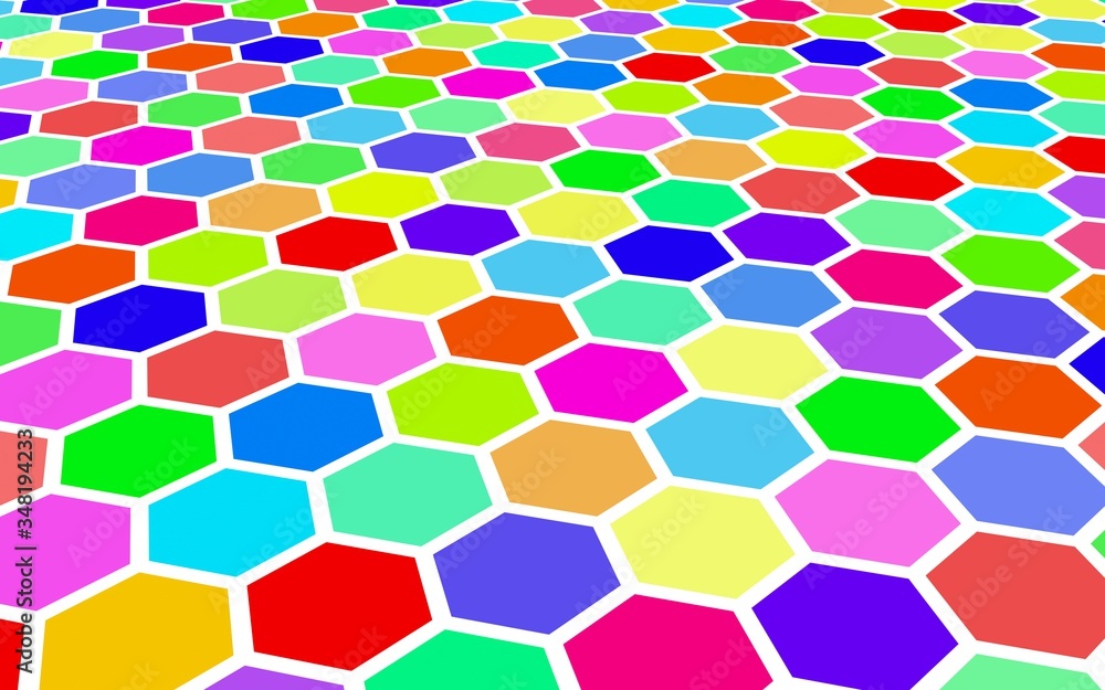 Honeycomb multi-colored. Perspective view on polygon look like honeycomb. Isometric geometry. 3D illustration Honeycomb multi-colored. Perspective view on polygon look like honeycomb. Isometric geometry. 3D illustration