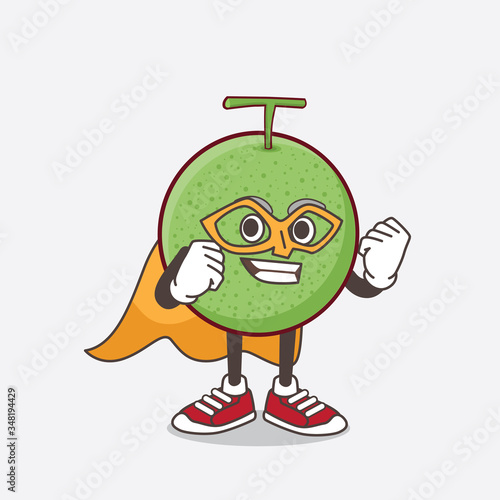 Melon Fruit cartoon mascot character dressed as a Super hero