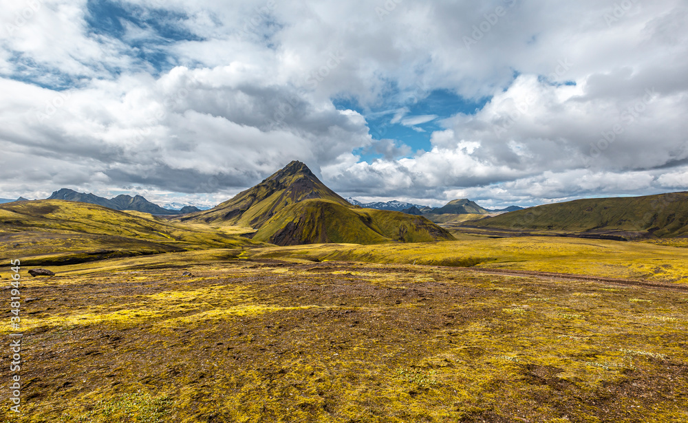 Beautiful green mountain in the 54 km trek from Landmannalaugar, Iceland