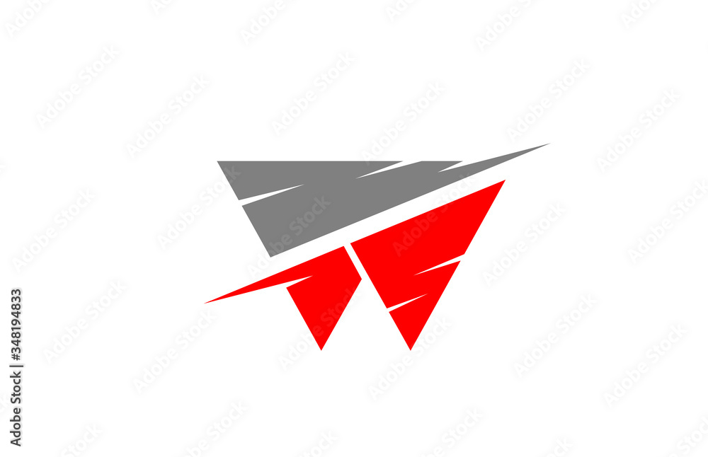 W red grey alphabet letter logo icon for business and company with sliced design W red grey alphabet letter logo icon for business and company with sliced design