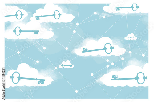 Controlling access to data in cloud storage, concept. storing and encrypting passwords. The keys on the clouds