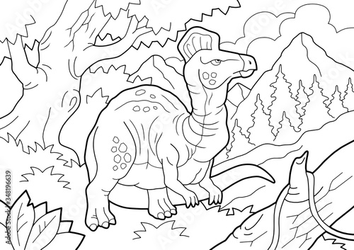 Fototapeta Naklejka Na Ścianę i Meble -  Prehistoric dinosaur Corythosaurus, coloring book, contour illustration