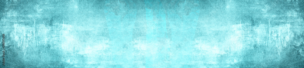 Abstract dark aquamarine turquoise concrete stone paper texture background banner long, trend color 2020
