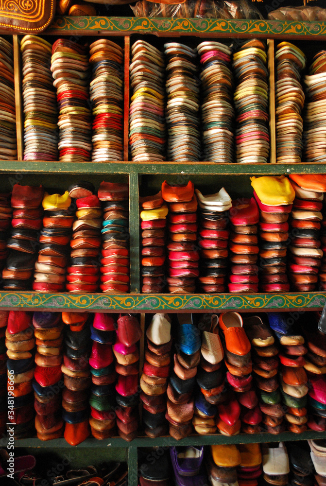 Moroccan Leather Shoes Stacked In Shelves Moroccan Leather Shoes Stacked In Shelves
