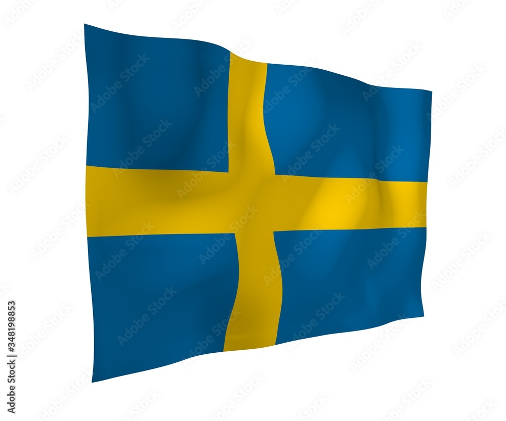 The flag of Sweden. Official state symbol of the Kingdom of Sweden. A blue field with a yellow Scandinavian cross that extends to the edges of the flag. 3d illustration The flag of Sweden. Official state symbol of the Kingdom of Sweden. A blue field with a yellow Scandinavian cross that extends to the edges of the flag. 3d illustration