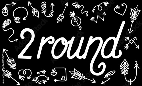 second round  level with doodles on a black poster background for competitions or games