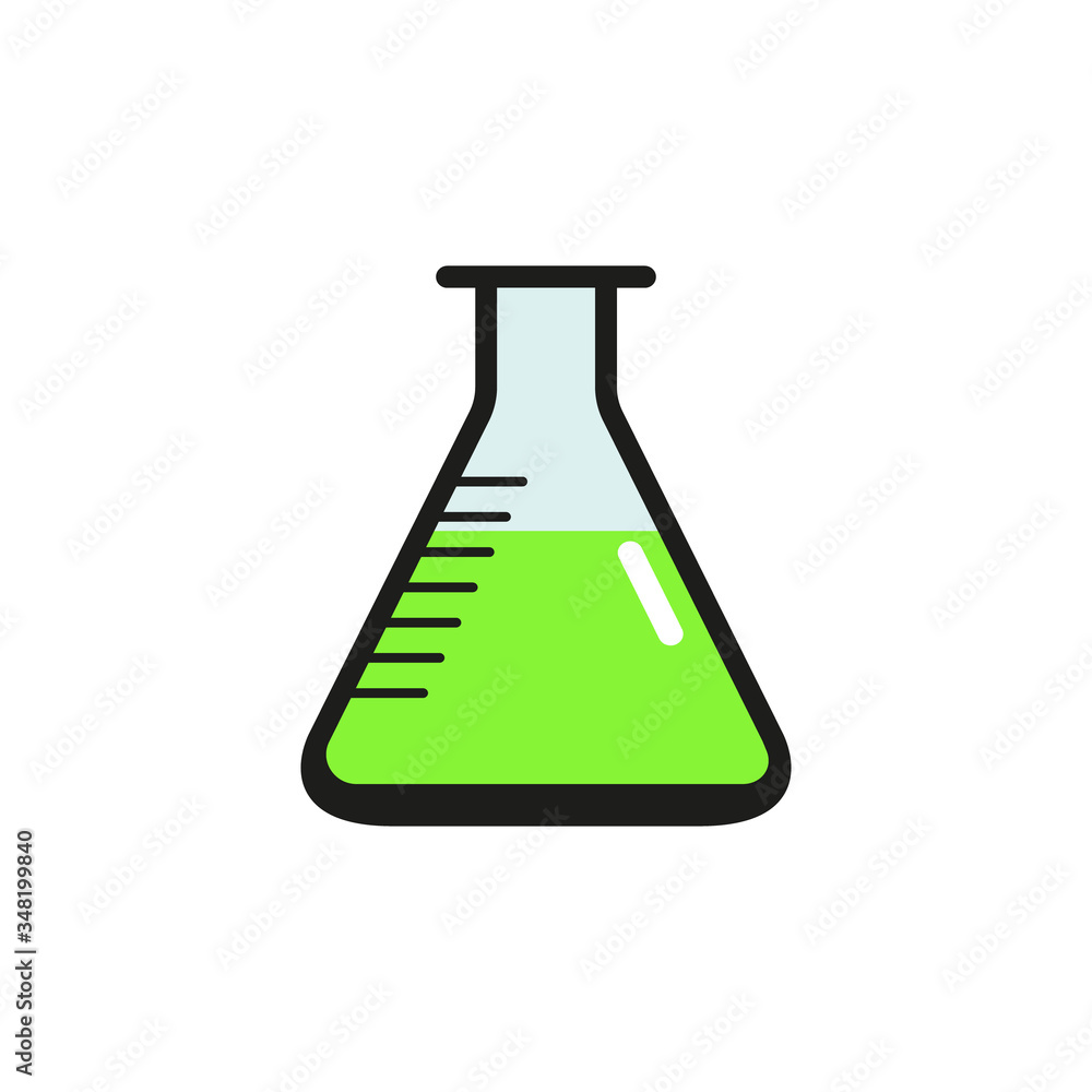 Chemical flask icon with green toxic liquid. Vector illustration EPS10, isolated on white background. Chemical flask icon with green toxic liquid. Vector illustration EPS10, isolated on white background.